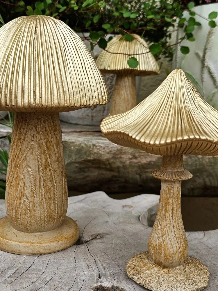 Béžovo-zlatá dekorácia huba Mushroom - Ø 13*20 cm