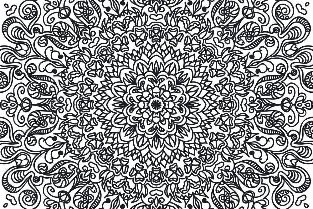 Tapeta ornament s motívom kvetov v čiernobielom - 225x150