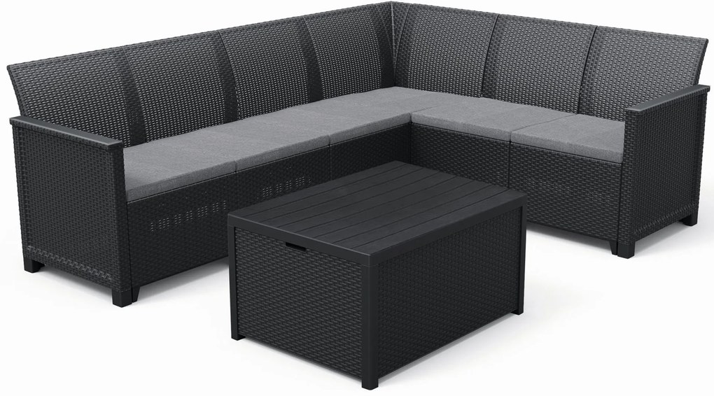 KETER EMMA CORNER 6 SEATER Set záhradný s úložným stolom, grafit/sivá 17210758