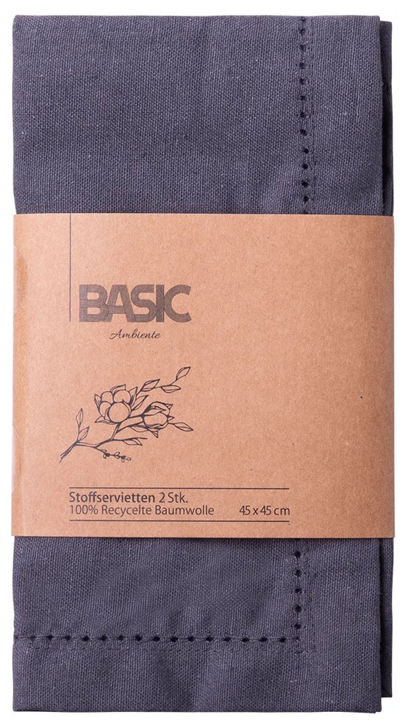 Oceľové sivé bavlnené obrúsky 45 x 45 cm 2 ks – Basic Ambiente - 596402