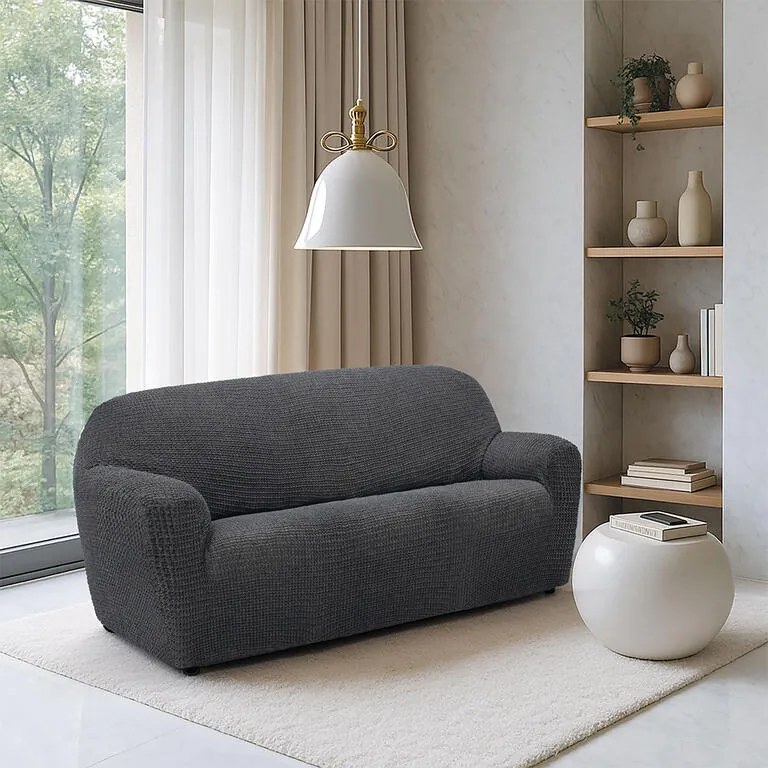 Super strečové poťahy RUBINIA antracitová dvojkreslo (š. 140 - 180 cm)