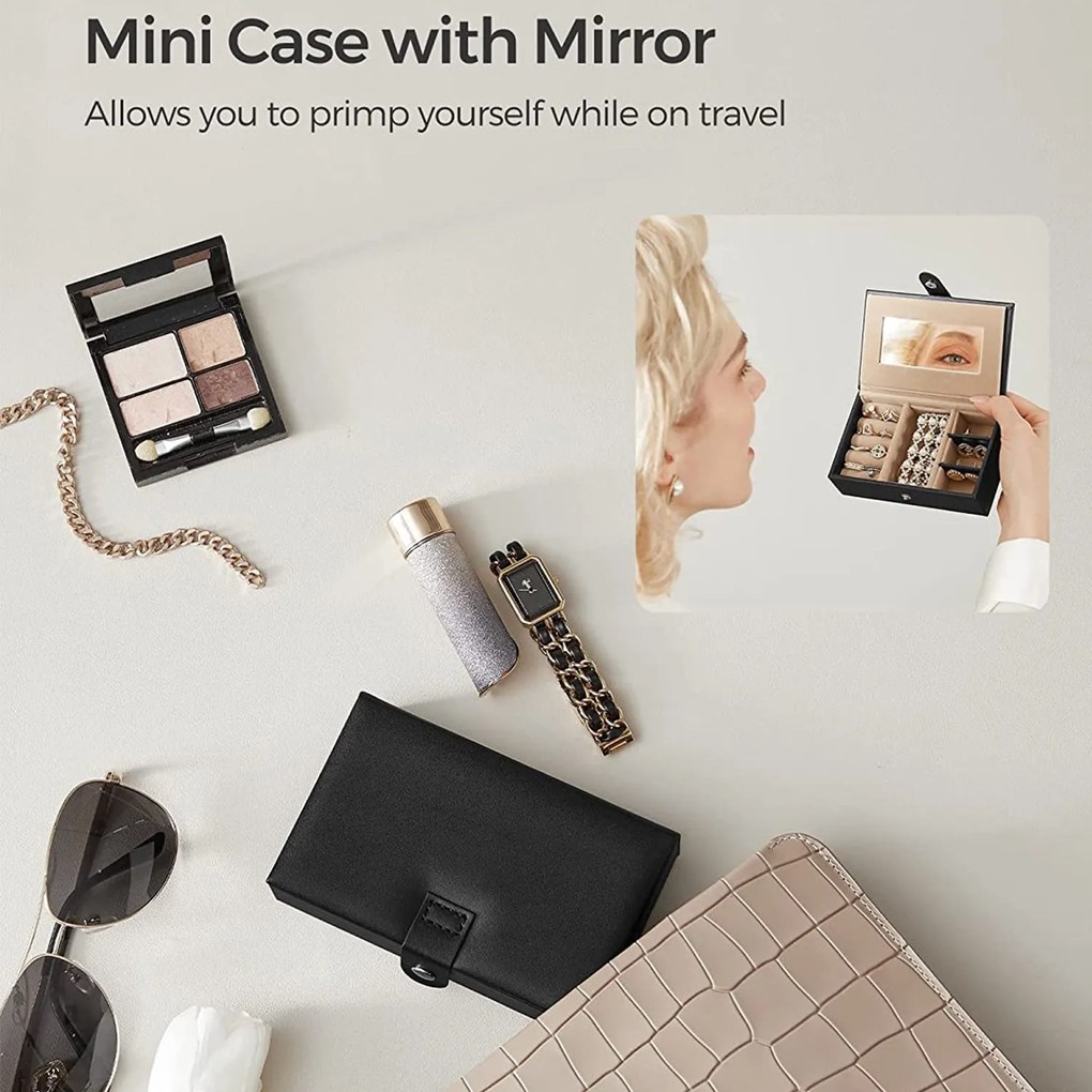 Šperkovnica so zrkadlom, s 2 zásuvkami, čierna