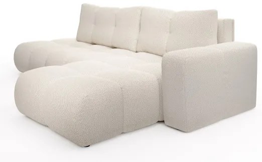 Rozkladacia rohová čalúnená sedacia súprava s úložným priestorom do tvaru L ALMADA pravé prevedenie svetlobéžová