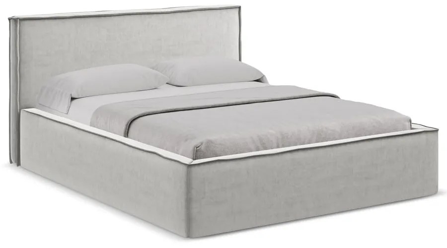 Svetlosivá čalúnená dvojlôžková posteľ s úložným priestorom s roštom 180x200 cm Anani – Makamii