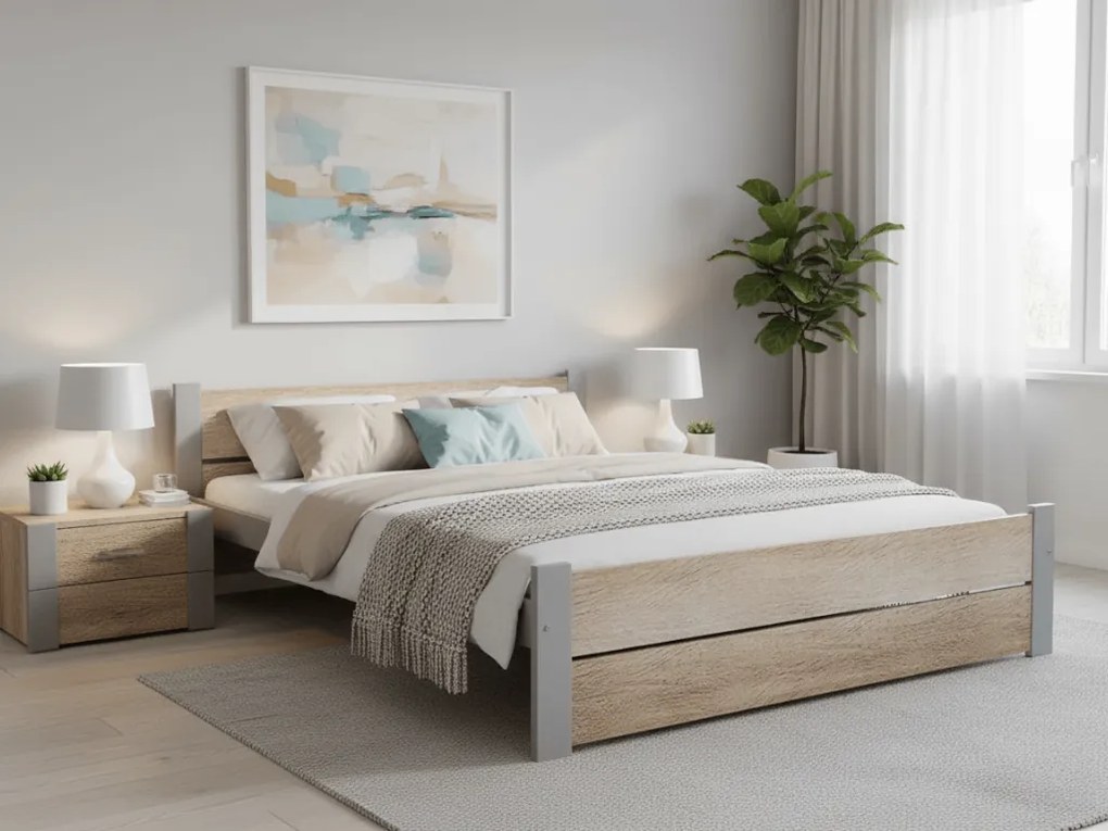 Posteľ IKAROS DOUBLE 180 x 200 cm, dub sonoma/sivá Rošt: Bez roštu, Matrac: Matrac Deluxe 10 cm