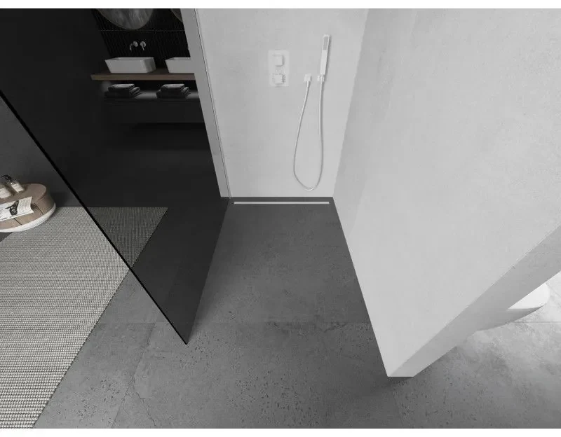 Mexen Kioto L, sprchová zástena Walk-In 100 x 200 cm, 8mm šedé sklo, biely profil, 800-100-103-20-40