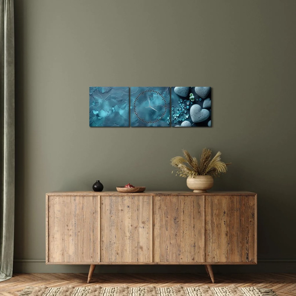 Obraz - Kamene tvaru srdca (s hodinami) (90x30 cm)