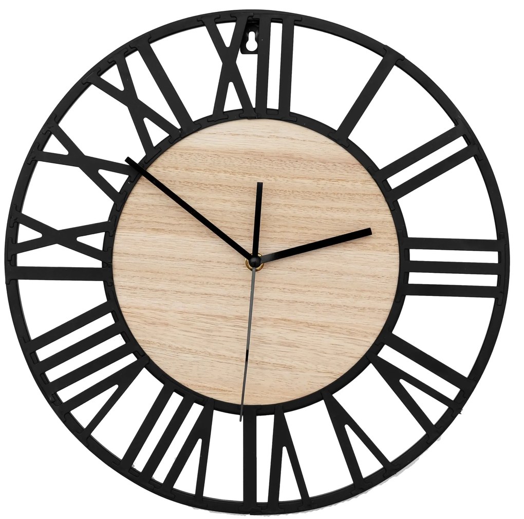 Tutumi Tutumi, okrúhle nástenné hodiny 35 cm kovové / drevené MC70902, čierna-hnedá, ZEG-08743