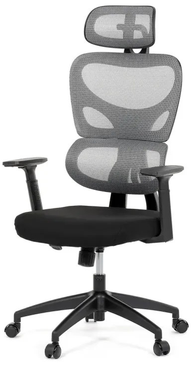 Kancelářská židle, šedá síťovina, černý plast, kolečka na tvrdé podlahy