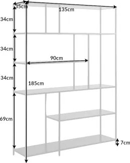 Knižnica/Regál 44322 135cm Slim Line Čierny mramor look - Komfort-nábytok