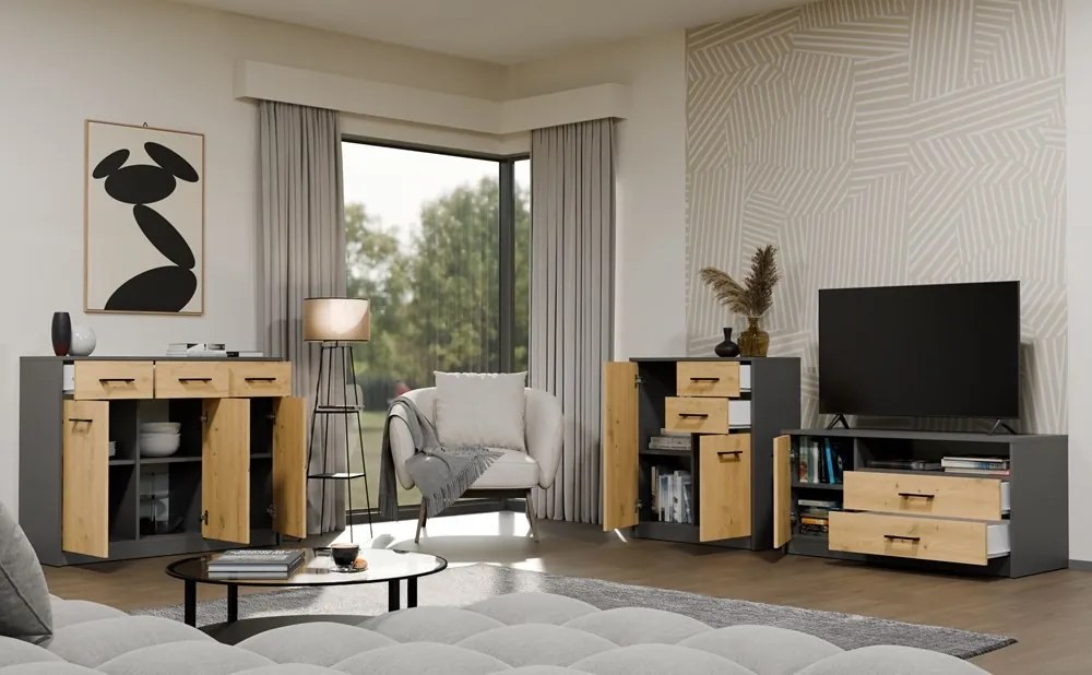 TV skrinka SIMPLO 1D2S 109 cm antracitová/dub remeselný