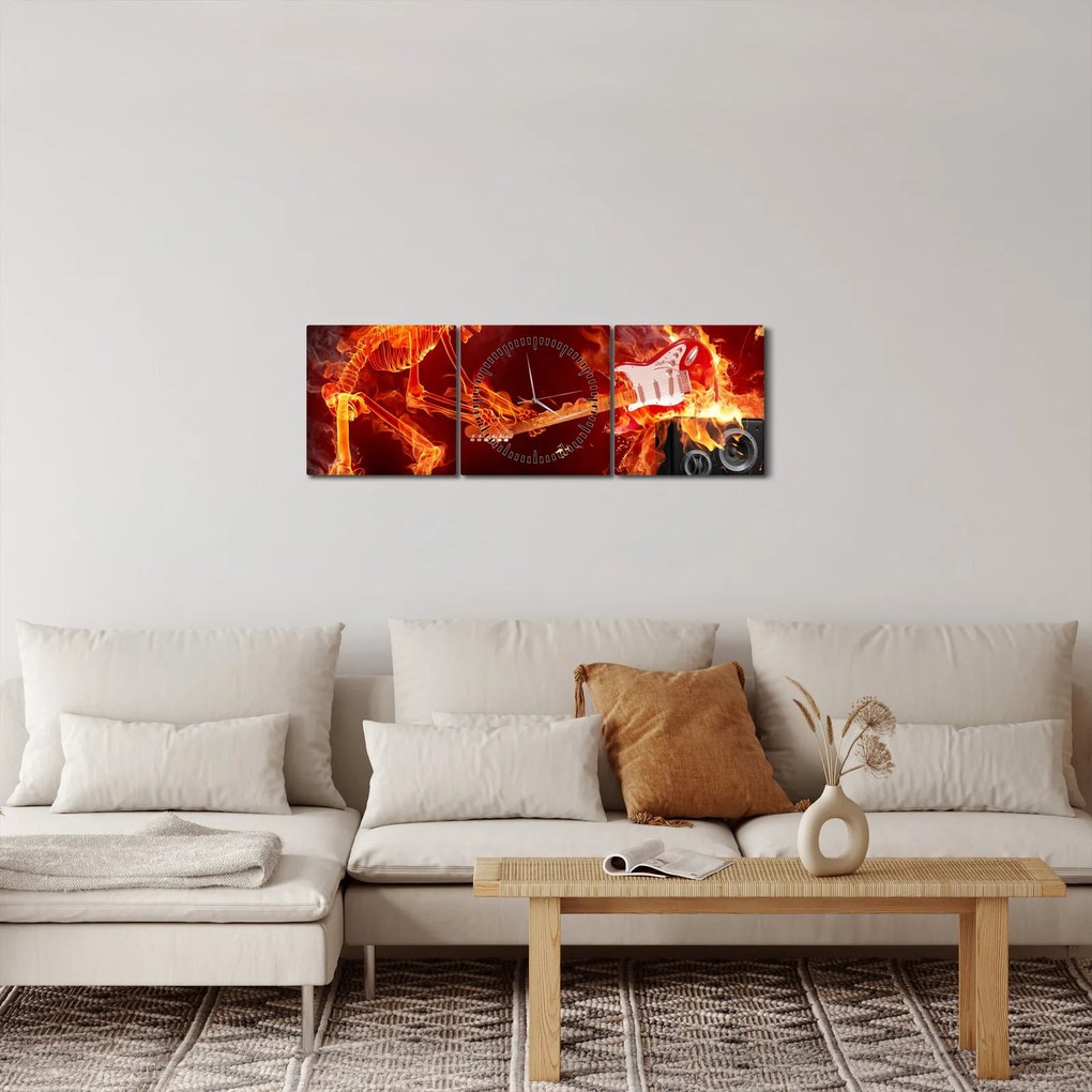 Obraz - Hudba v plameňoch (s hodinami) (90x30 cm)