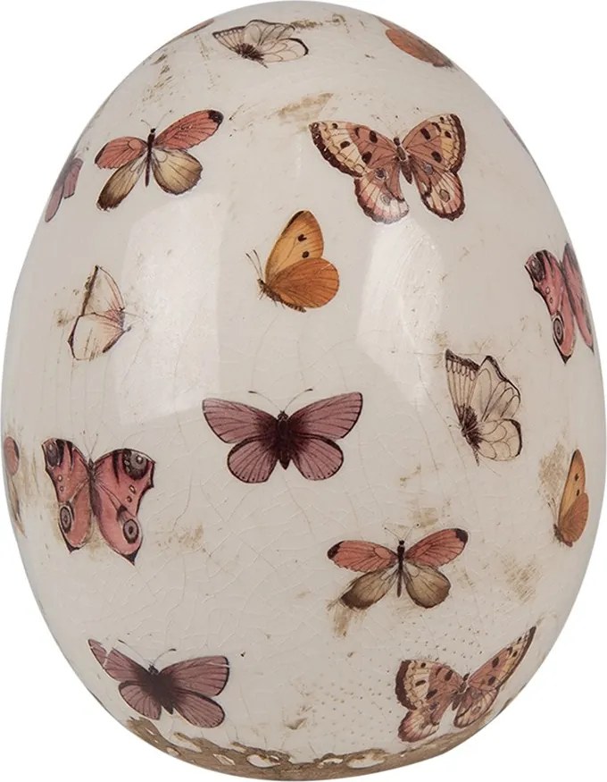 Béžová antik dekorácia vajcia s motýlikmi Butterfly Paradise M - Ø 10*12 cm