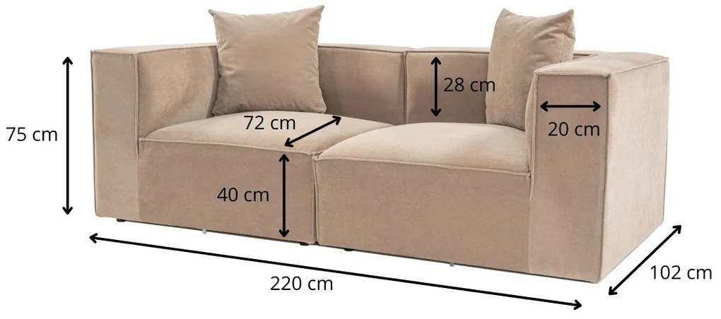 Dvojmiestna pohovka Sora 220 cm cappucino