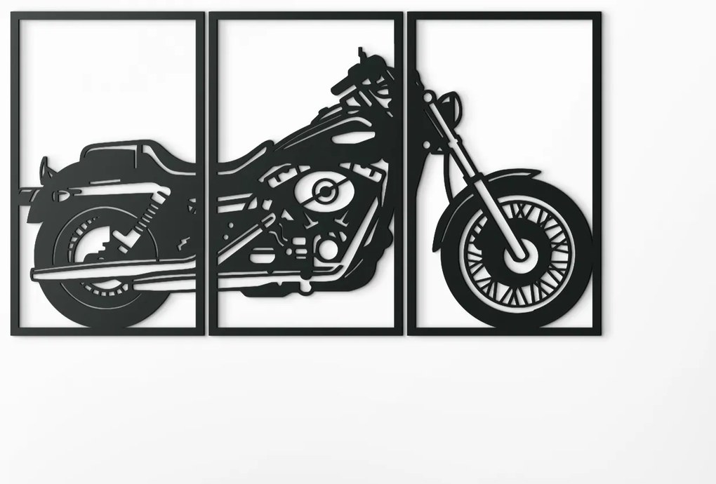 drevko 3-dielny obraz na stenu Motorka Rozmer obrazu: 35,5 x 65 cm, Farba dekorácie: Čierna