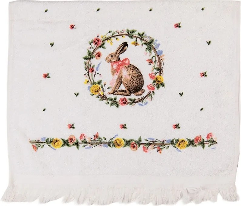 Biely froté kuchynský uterák s králikom - 40*66 cm