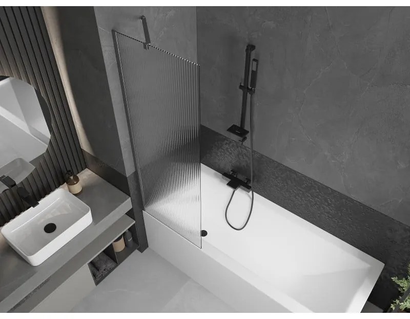 Mexen Next, 1-krídlová vaňová zástena 60 x 150 cm, 6mm sklo Ribs, brúsená grafitová, 895-060-000-00-09-66