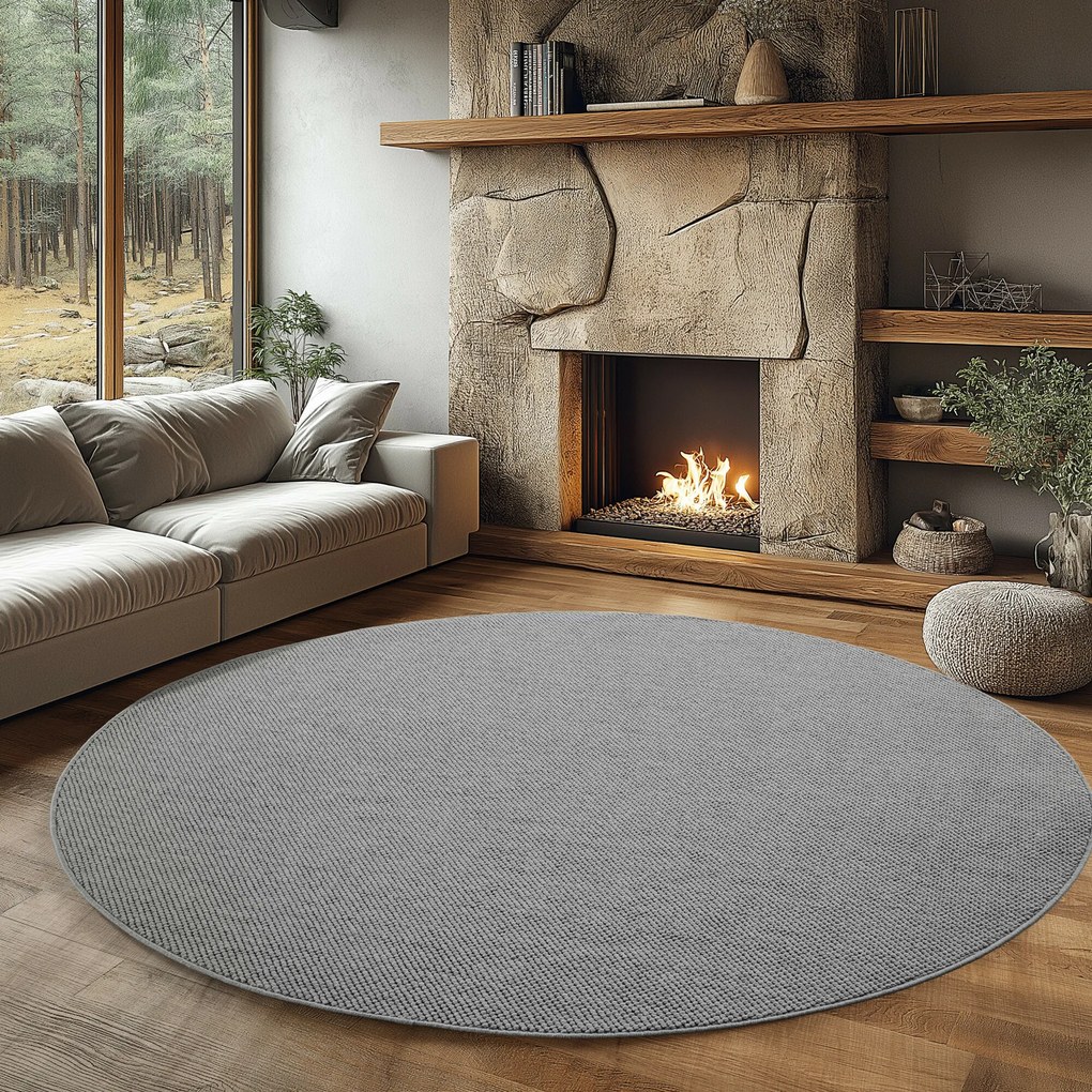 Ayyildiz, Kusový koberec Helix 2200 silver kruh, 80x80, šedá, chodba / predsieň