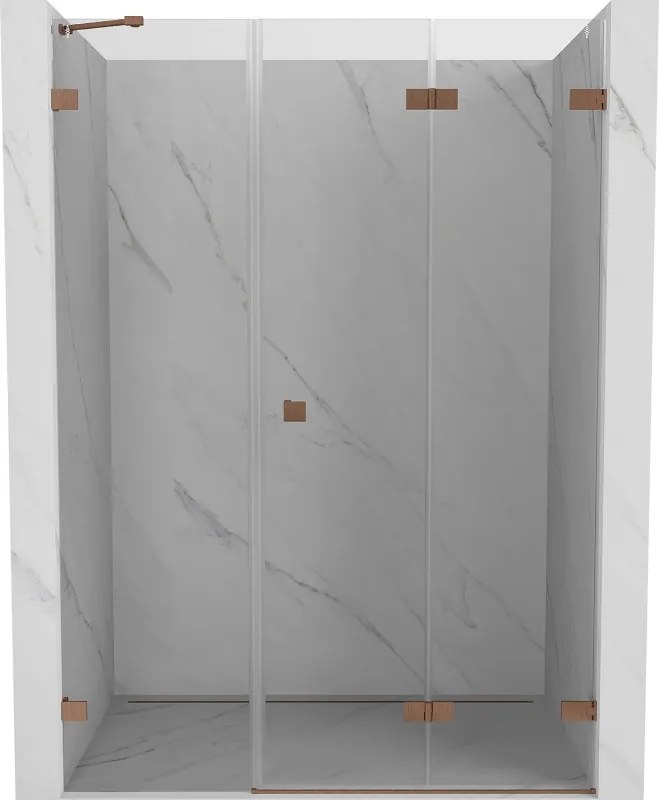 Mexen Lunar-F, pravé skladacie sprchové dvere 145 cm, 8mm číre sklo, medený matný profil, 836S-145-050-65-00-P