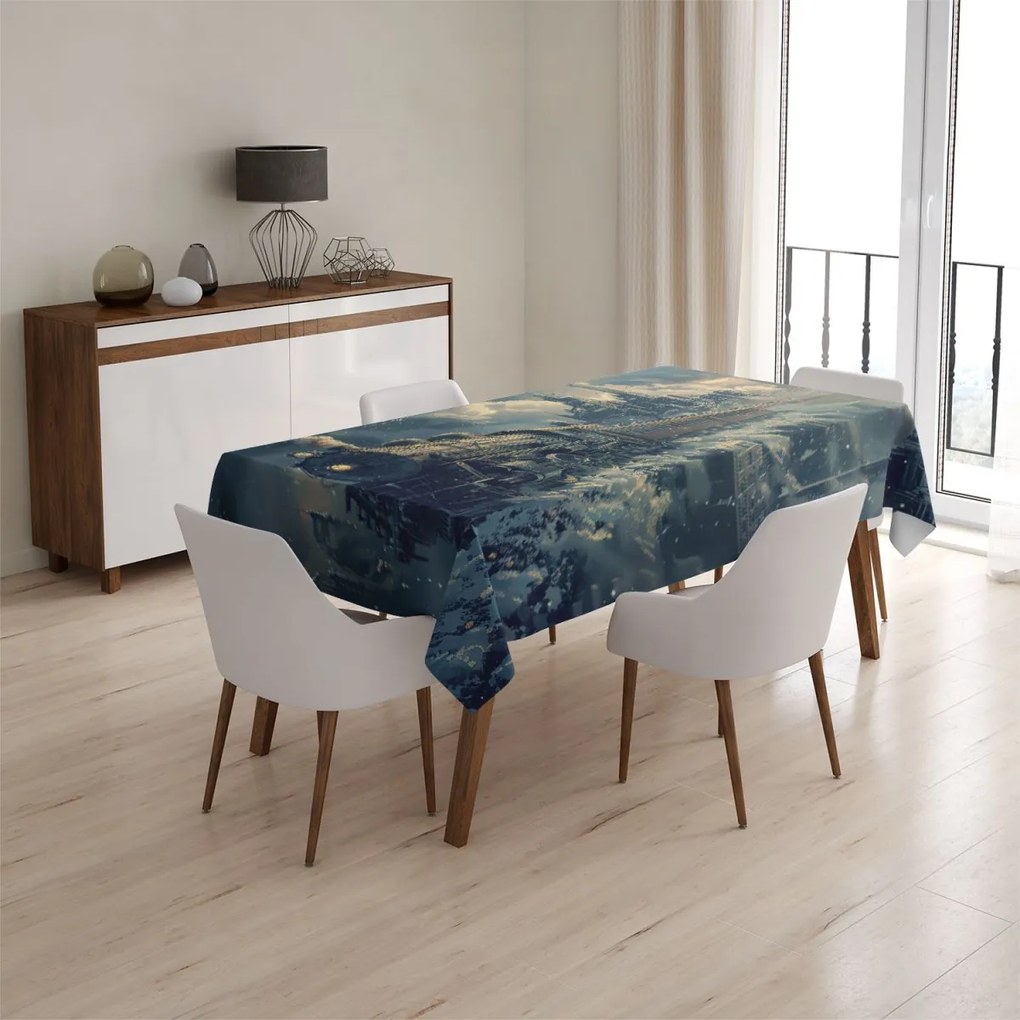 Sablio Obrus Parná lokomotíva v zasneženom meste - 90x90 cm