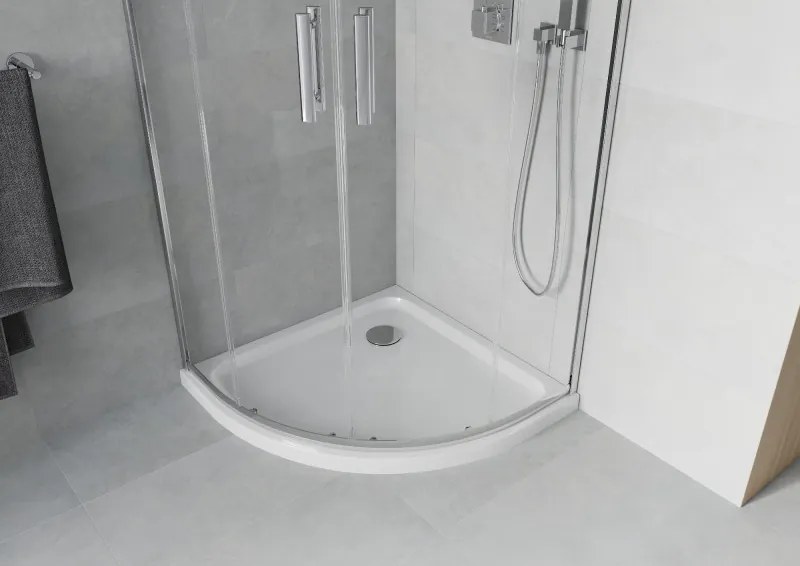 Mexen Rio, štvrťkruhový sprchový kút 90 x 90 cm, 6mm číre sklo, chrómový profil + biela sprchová vanička, 863-090-090-01-00-4110