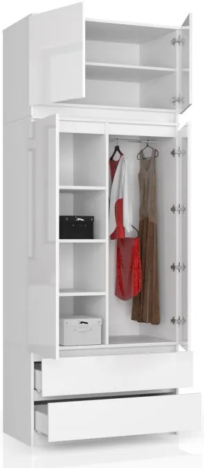 Skriňa s nadstavcom S 90 cm 2D 2SZ CLP biela, lesk