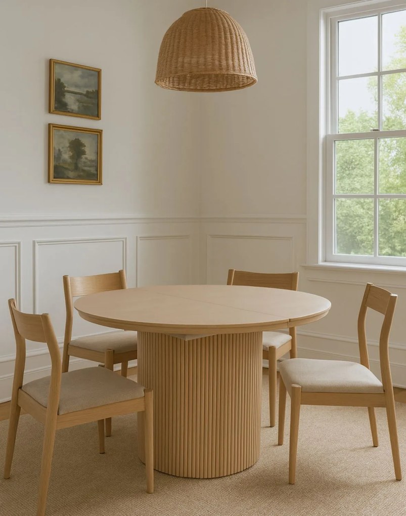 Rozkladací okrúhly stôl Sorrento s lamelami, 120–160 cm, prírodný dub