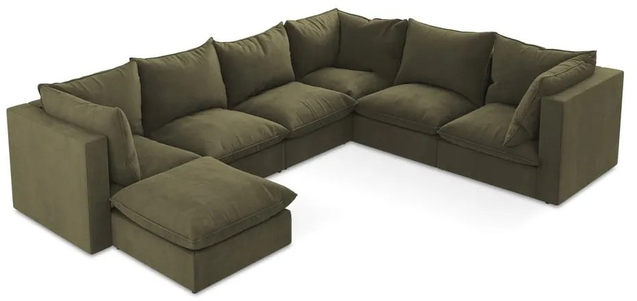 Khaki rohová pohovka (pravý roh/do tvaru "U") Manao – Makamii