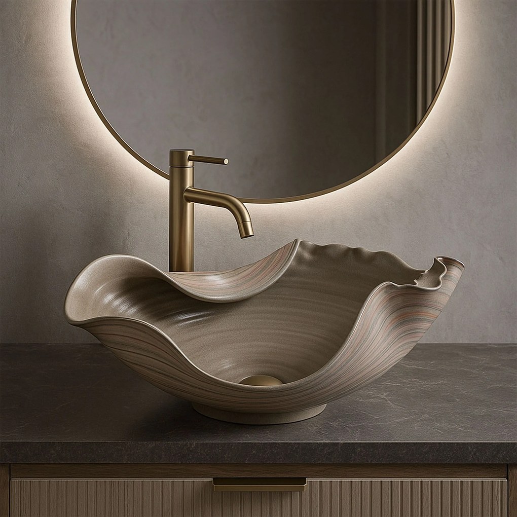 Rea Handmade Art, keramické umývadlo na dosku 530x380x220 mm, béžová-hnedá, REA-U6327