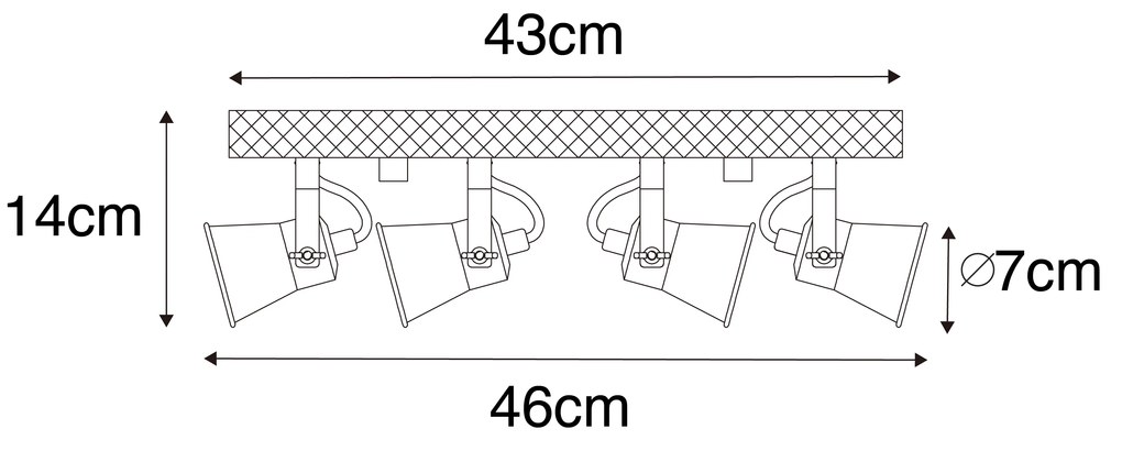 Rustikálne bodové svetlo čierne s drevom 4-žiarovkové nastaviteľné - Jelle