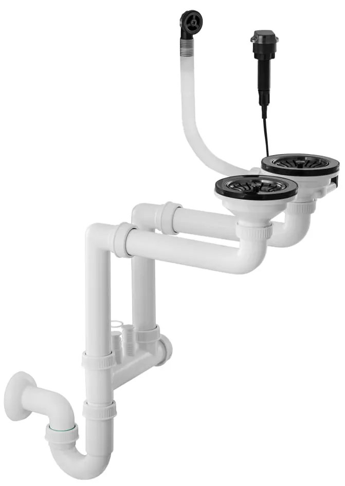 Gamma Gamma, 2-komorový automatický sifón pre granitové drezy s okrúhlym prepadom, grafitová, GMA-1A22BK