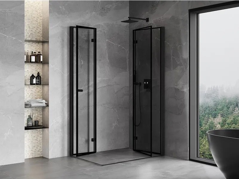 Mexen Mist-F Duo, skladací sprchový kút 80 x 120 cm, číre sklo-čierny rám, 8A6-080L-120P-70-70