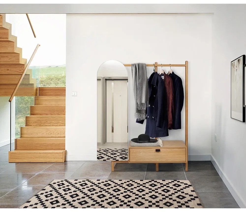 Predsieňová stena z dubového dreva so zrkadlom Woodman Tripod