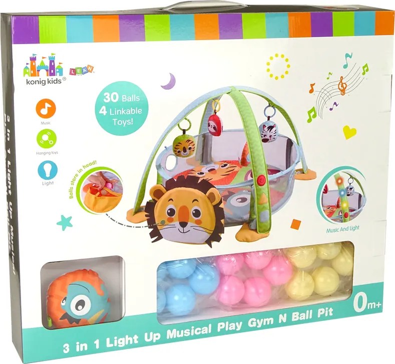 LEAN Toys Vzdelávacia podložka Lion Playpen Balls for Baby Melodies