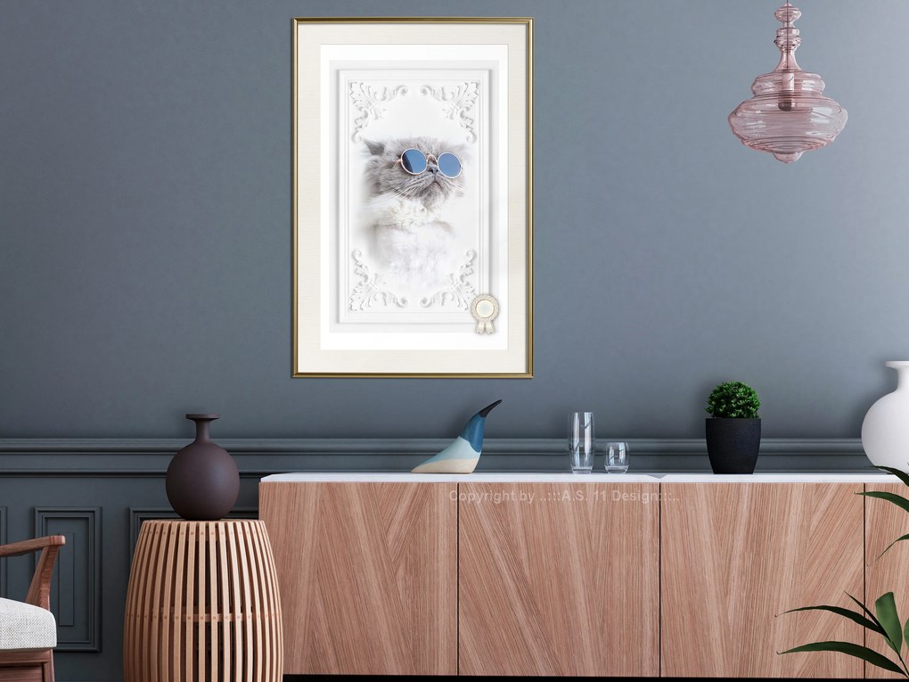 Artgeist Plagát - Cat with Glasses [Poster] Veľkosť: 30x45, Verzia: Čierny rám s passe-partout