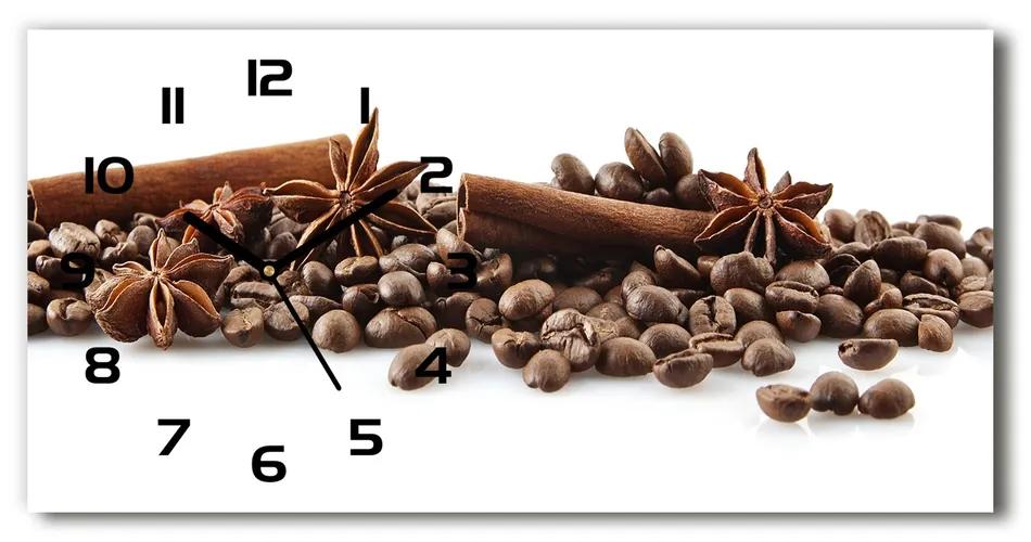 Vodorovné Sklenené hodiny na stenu Zrnká kávy škorica pl_zsp_60x30_f_84266908