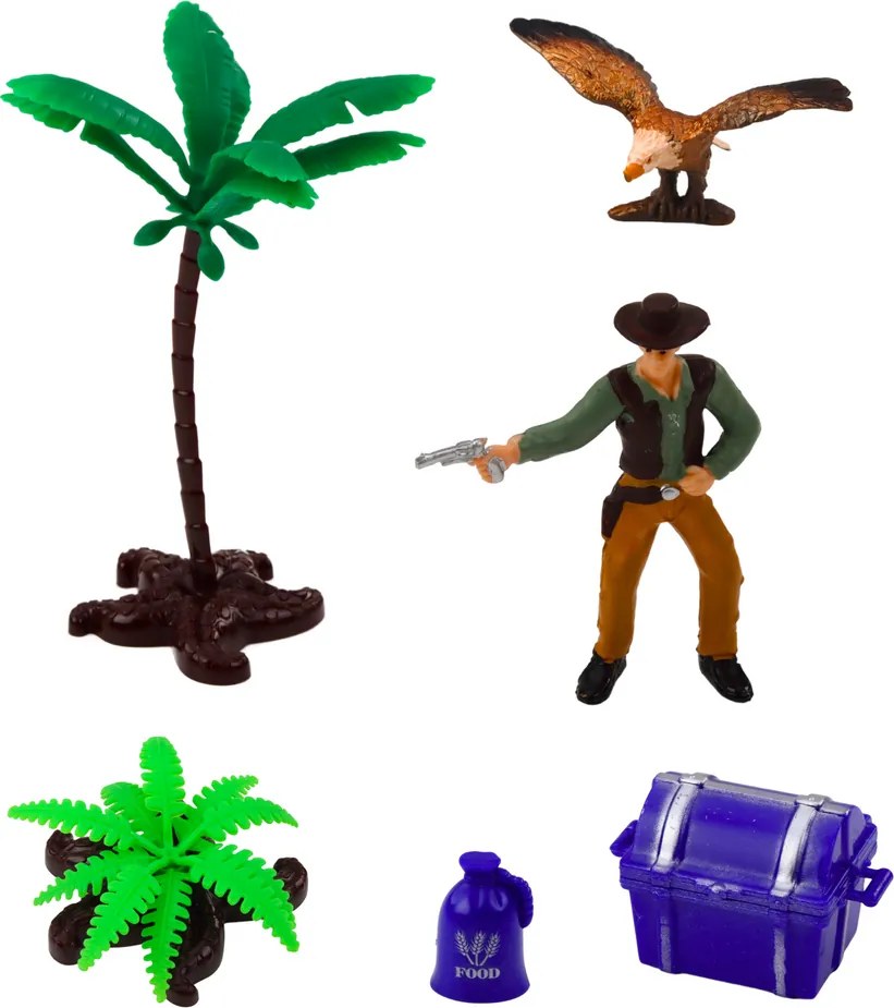 LEAN Toys Sada kovbojských figúrok westernový kočiar kone palmy