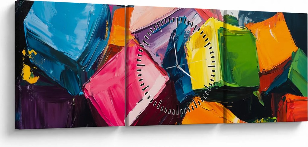 Obraz - Farebné kocky (s hodinami) (90x30 cm)