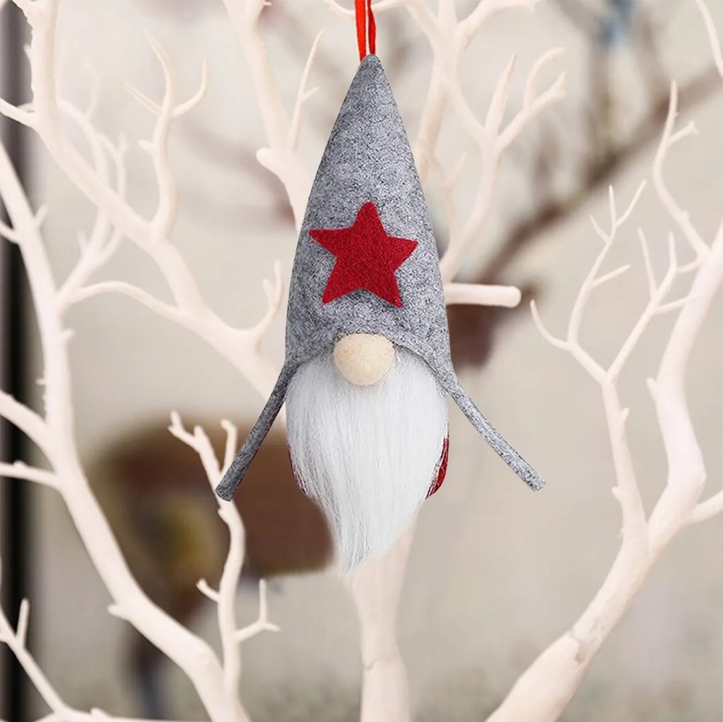 Vianočný škriatok ELF 054 - 16 cm červeno-sivý