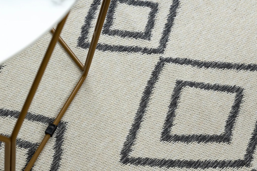 Obojstranný šnúrkový ekologický koberec TWIN 23000 Boho, so strapcami, antracit - krémový