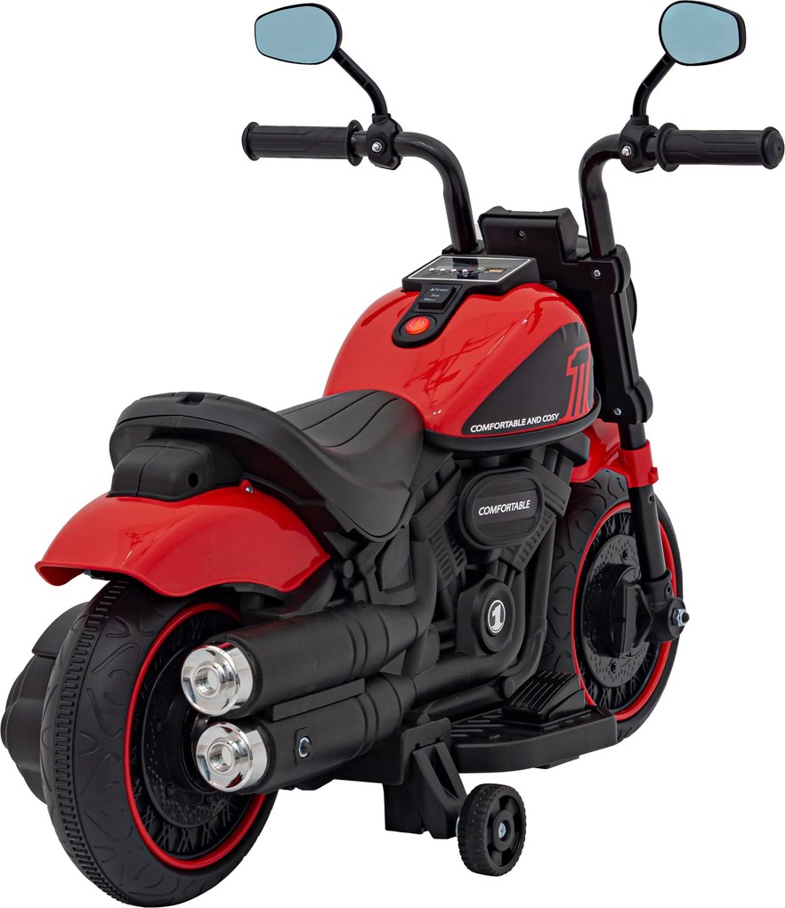 Ramiz Elektrická motorka Chopper FASTER pre deti červená + FM rádio + audio panel + LED