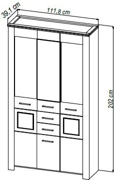 Široká vitrína s osvetlením Matera,starý dub/biela
