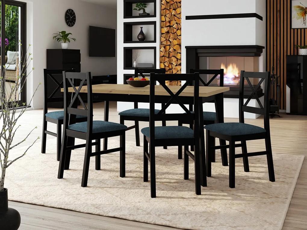 Stôl so 6 stoličkami - AL43, Morenie: dub artisan L, Poťahové látky: Soro 28, Farby nožičiek: biela