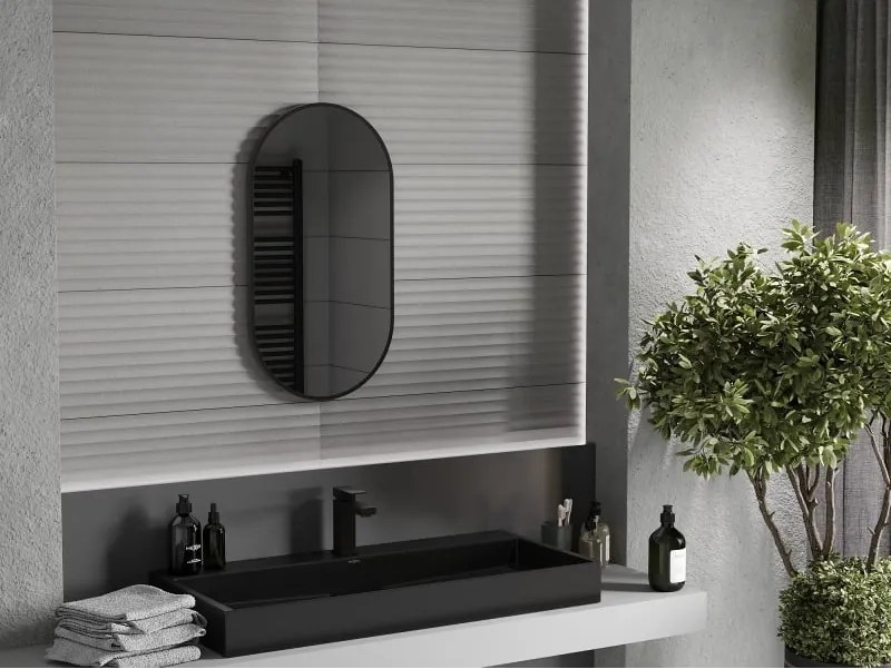 Mexen Loft oválne kúpeľňové zrkadlo 75 x 40 cm, čierny rám - 9851-075-040-000-70