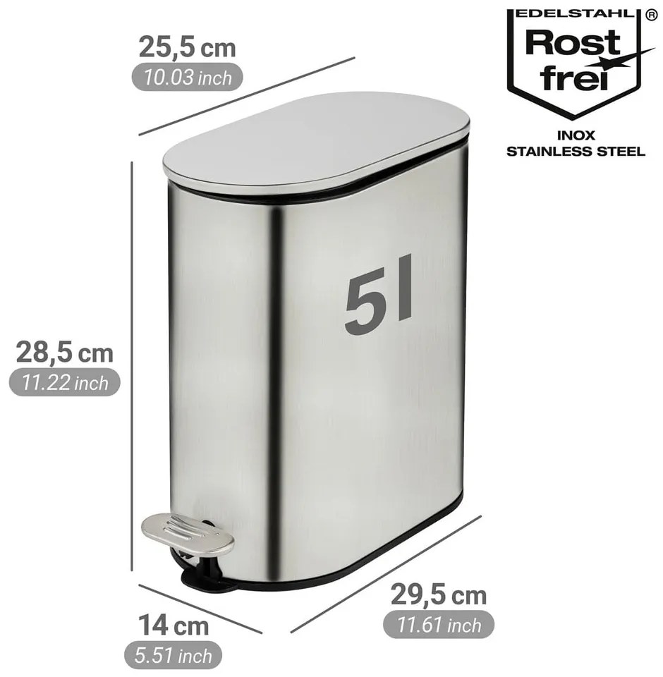 Pedálový odpadkový kôš z nehrdzavejúcej ocele v matne striebornej farbe 5 l Collungo – Wenko