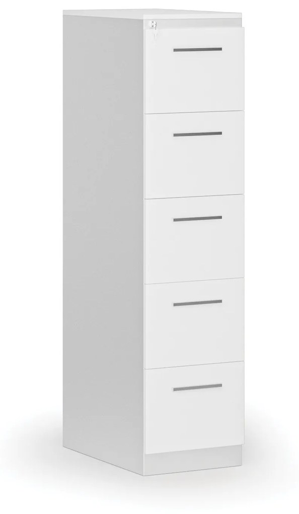 Kovová zásuvková kartotéka PRIMO s drevenými čelami A4, 5 zásuviek, biela/biela