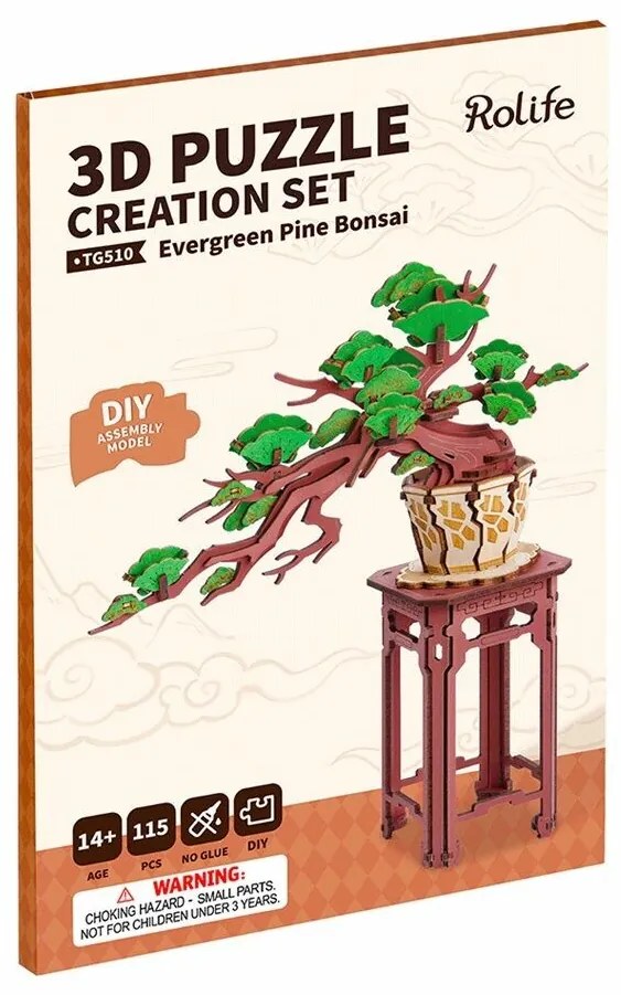 RoboTime 3D drevená skladačka Bonsai borovica