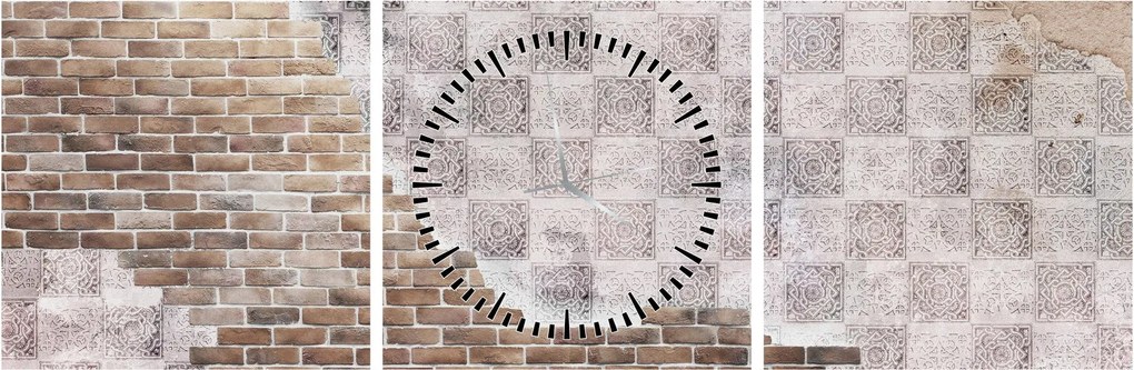 Obraz - Tehlový múr (s hodinami) (90x30 cm)