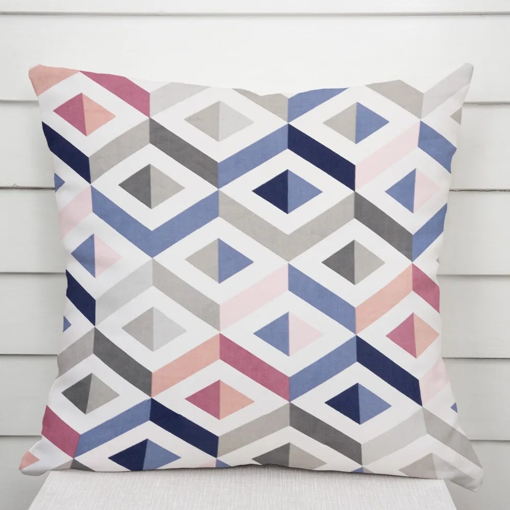 Biante Bavlnená obliečka na vankúš Sandra SA-573 Modro-ružovo-sivé kosoštvorce 40 x 60 cm
