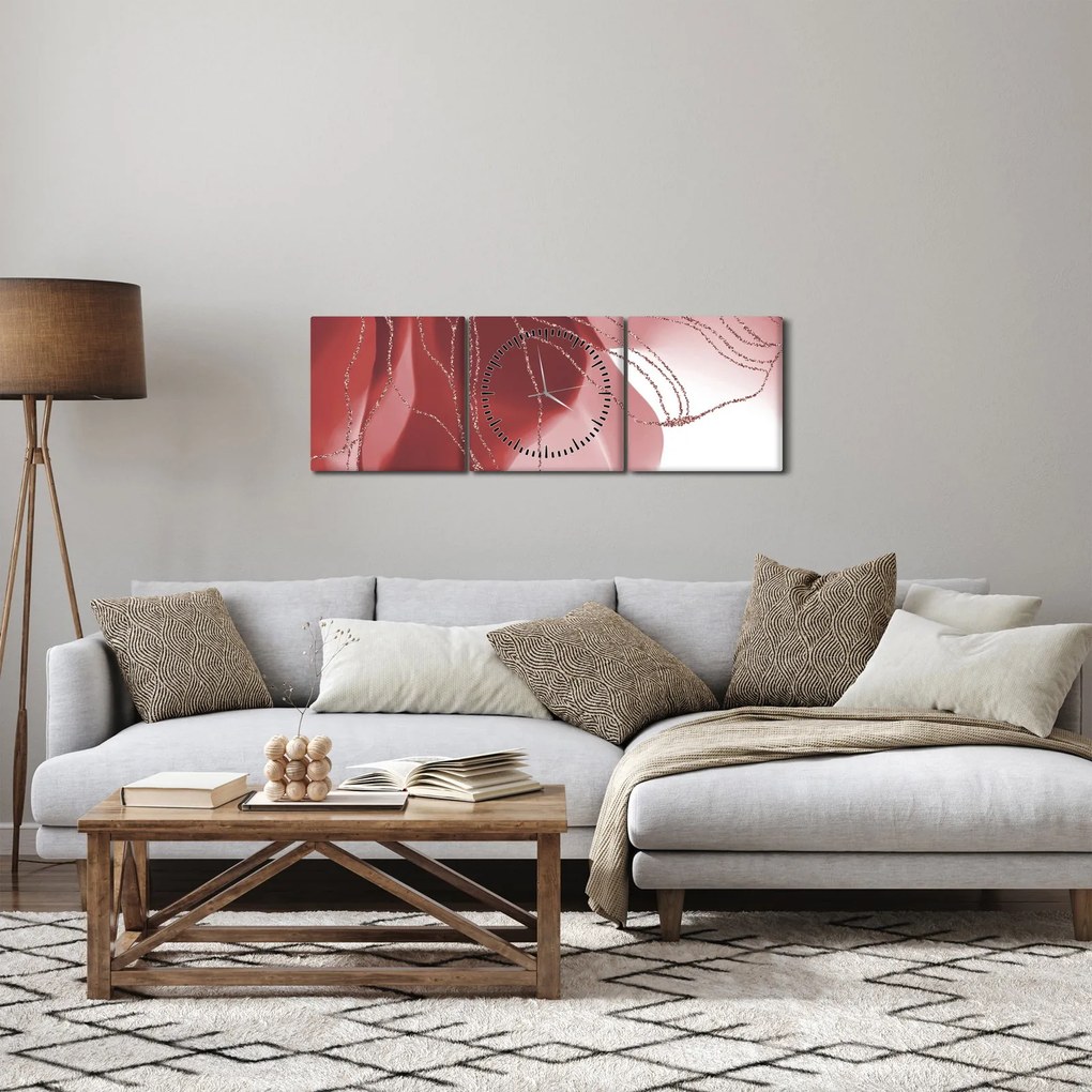 Obraz - Červená abstraktná kvetina N⁰1 (s hodinami) (90x30 cm)
